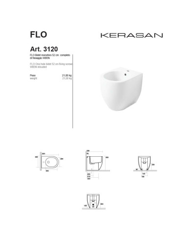 Kerasan Flo 52 Bidet Filo Muro 3120 01 Miglior Prezzo