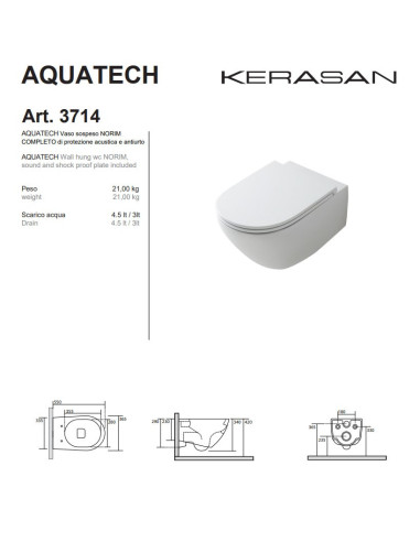 Kerasan Aquatech Norim Vaso Sospeso E Coprivaso Slim Rallentato