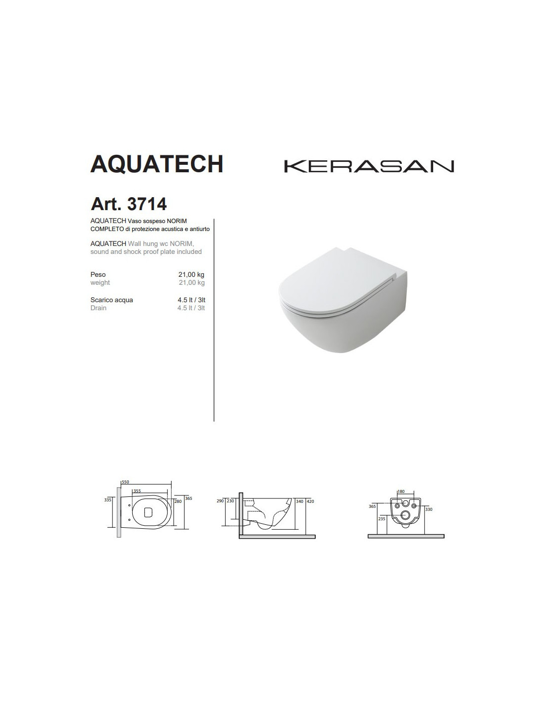 Kerasan Aquatech Norim Vaso Sospeso E Coprivaso Slim Rallentato