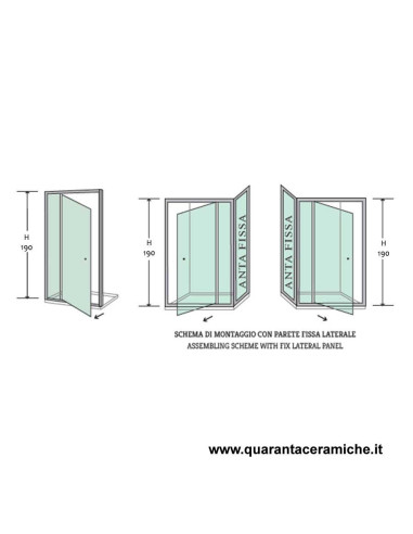 Porta doccia battente Zaffiro 70 cm cristallo stampato 5mm altezza 190 cm