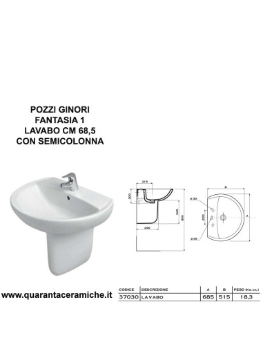 Lavabi Sospesi Pozzi Ginori.Pozzi Ginori Lavabo Fantasia 37050000 37160000 Quaranta Ceramiche Srl