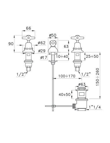 Disegno Di Un Rubinetto.Stella Italica Miscelatore Per Lavabo E Bidet A Tre Fori 3225 3600