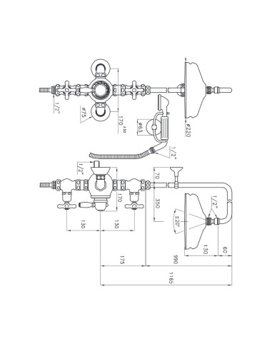 Stella Roma Gruppo lavabo, bidet e doccia 3225 + 3600 + IS328433220