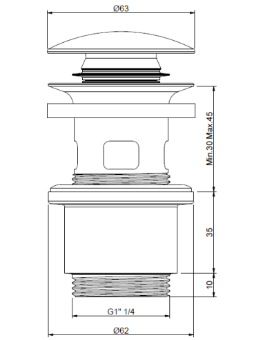 scarico, piletta, click clack, quaranta ceramiche, piletta click clack