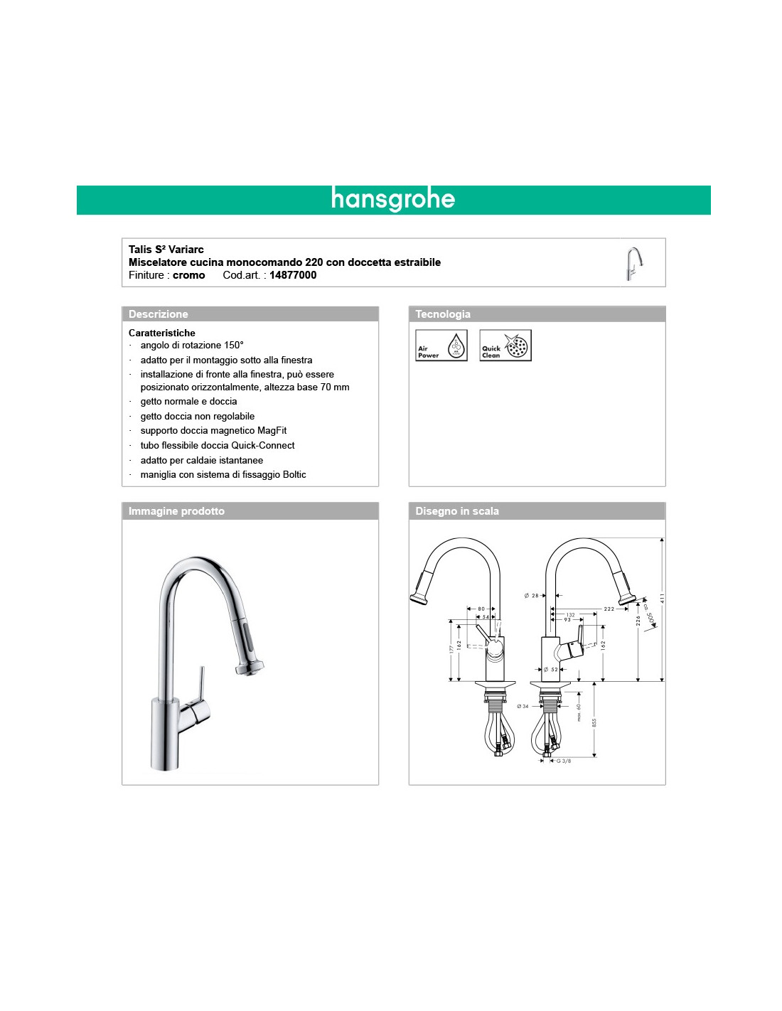 Flessibile Per Miscelatore Con Doccetta Estraibile.Hansgrohe Miscelatore Cucina 14877000 Talis S Variarc Quaranta Ceramiche